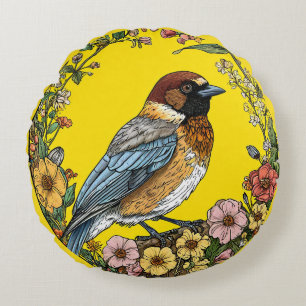 Coussins Ronds Geai de Sibérie Oiseau Hirondelle Décorative