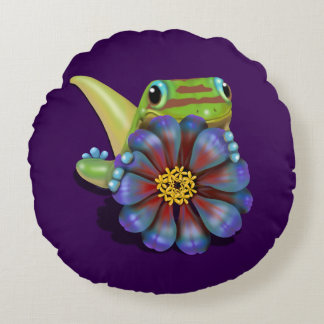 Coussins Ronds Gecko avec Zinnia Flower