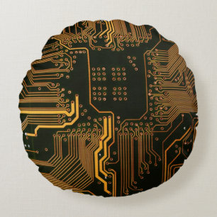 Coussins Ronds Geek Sortie carte circuit électronique orange PCB