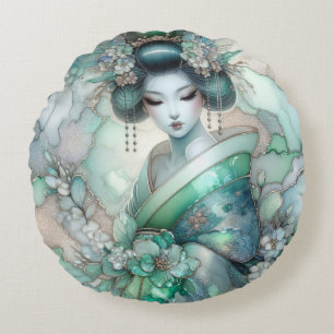 Coussins Ronds Geisha en vert série de design #1