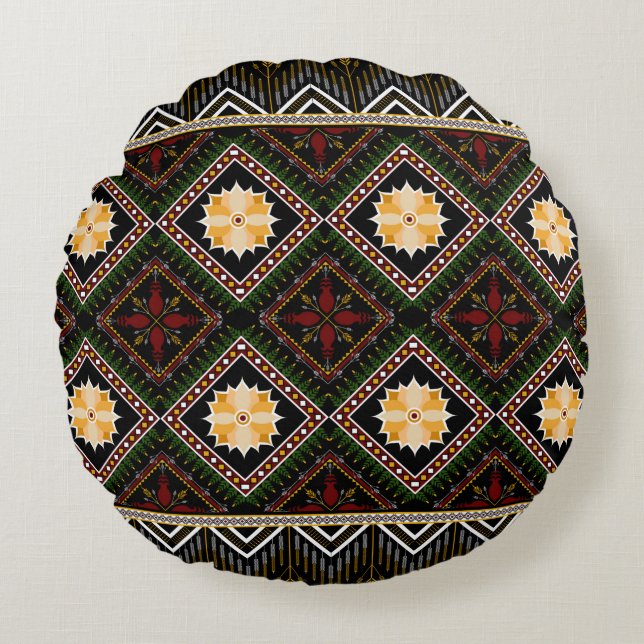 Coussins Ronds Geometric ethnic pattern seamless design (Devant)