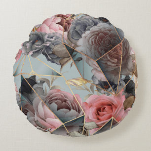 Coussins Ronds Géométrie en cristal floral, fond lumineux aquarel