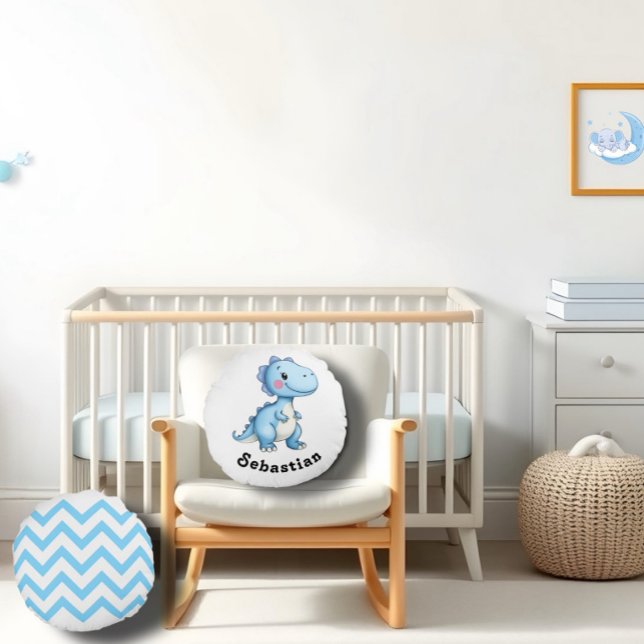 Coussins Ronds Géométrie en dinosaure bleu (Créateur téléchargé)