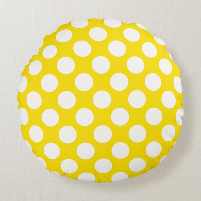 Coussins Ronds Giant White Polka Dots on Yellow Throw Pillow (Devant)