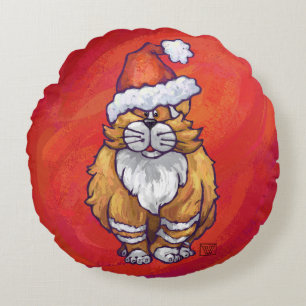 Coussins Ronds Ginger Chat Noël Sur Rouge