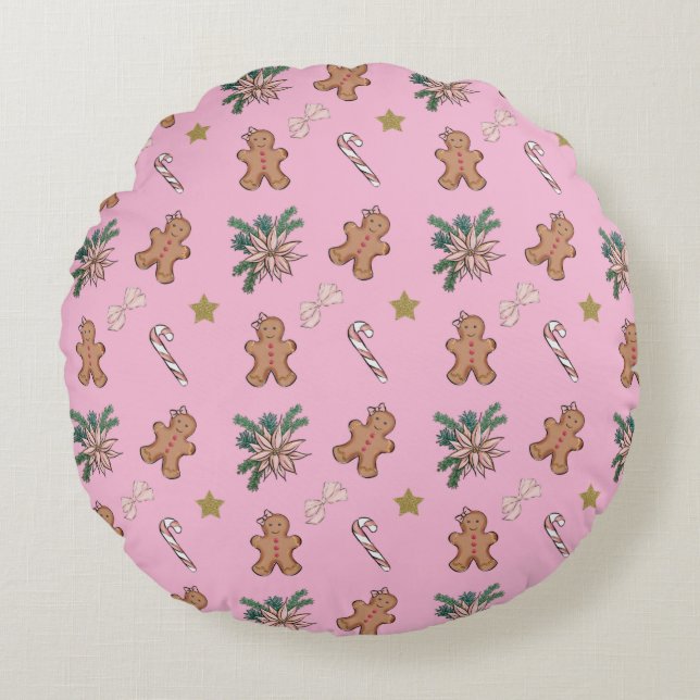 Coussins Ronds Gingerbread, hommes, vaches et Sucres de canne de  (Devant)