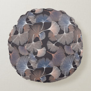 Coussins Ronds Ginkgo feuilles : élégant motif naturel.