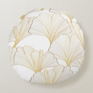 Coussins Ronds Ginkgo Gold : Arrangement de feuille luxueux