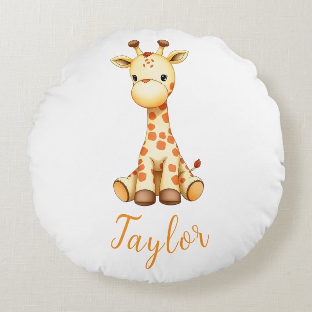 Coussins Ronds girafe Safari nom personnalisé (Devant)
