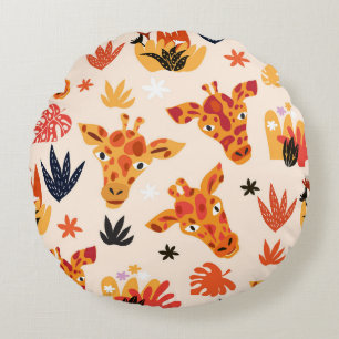 Coussins Ronds Giraffe de dessin : Floral Savanna Motif
