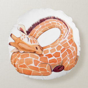 Coussins Ronds Giraffe dormante : Aquarelle douce