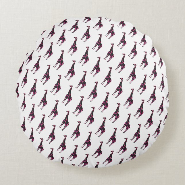Coussins Ronds Giraffe Rose chaud et Silhouette noire (Devant)