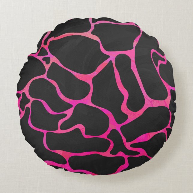 Coussins Ronds Giraffe rose chaude et noire (Devant)