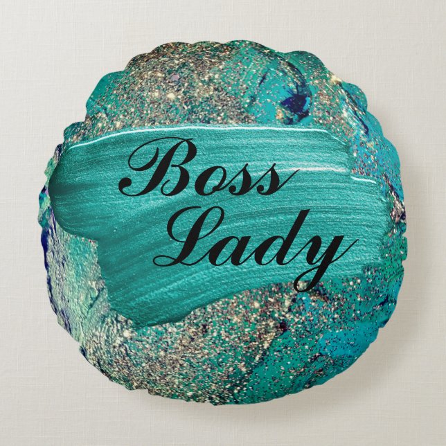 Coussins Ronds Glittery Aqua Peinture Strots Boss Lady (Devant)