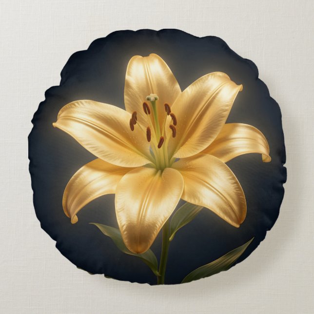 Coussins Ronds Glowing golden lily flower (Devant)