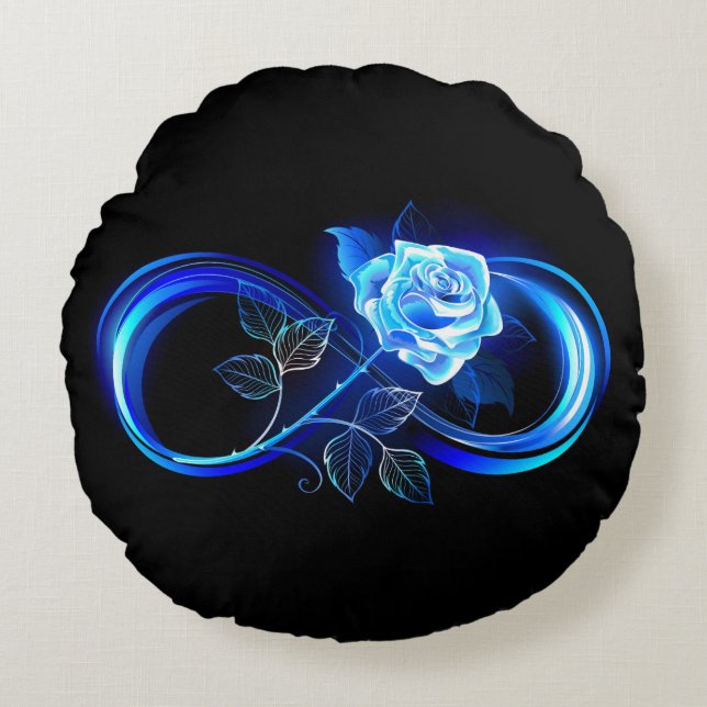 Coussins Ronds Glowing infinity with blue rose (Devant)