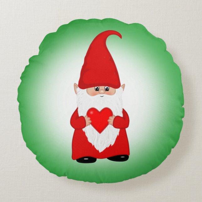 Coussins Ronds Gnome de Noël sur vert (Devant)