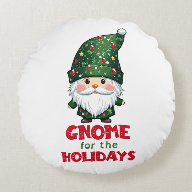 Coussins Ronds Gnome Pour Les Vacances Drôle & Adorable Noël (Devant)
