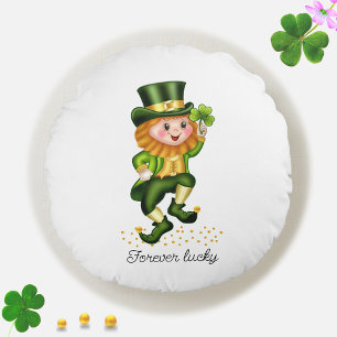 Coussins Ronds Gnome vert chanceux pour toujours et trèfle sur fo