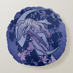 Coussins Ronds Goddess de lune violette Wiccan Triple Moon Symbol