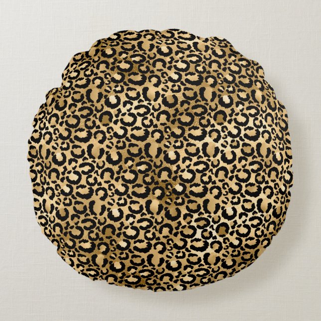 Coussins Ronds Gold Glam Black Leopard (Devant)