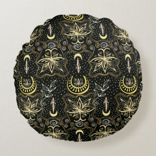 Coussins Ronds Gold lotuses seamless crescent pattern. Golden col