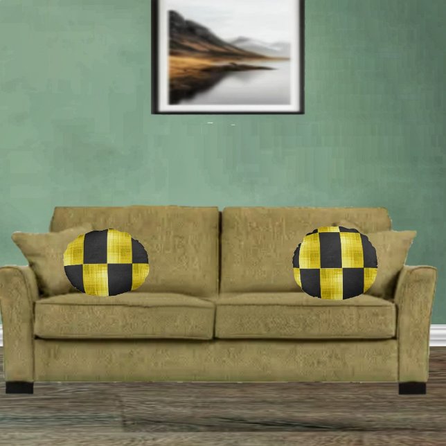 Coussins Ronds Gold-Paneled-Black-IV (These attractive round pillows, jazzes up your home decor!)