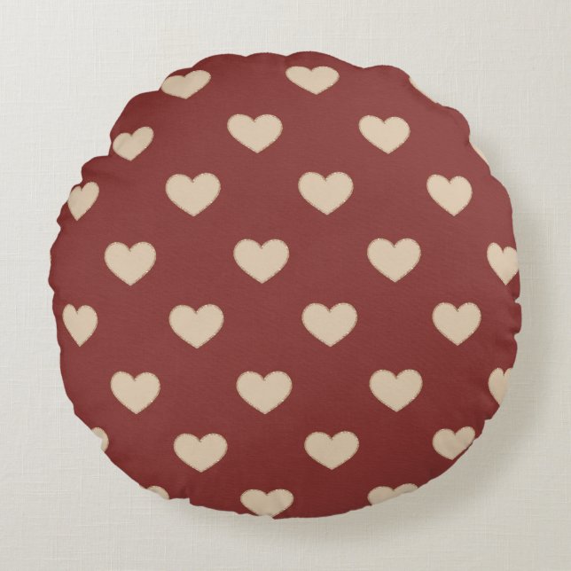 Coussins Ronds Gold Red Cream Glitter Hearts  (Devant)