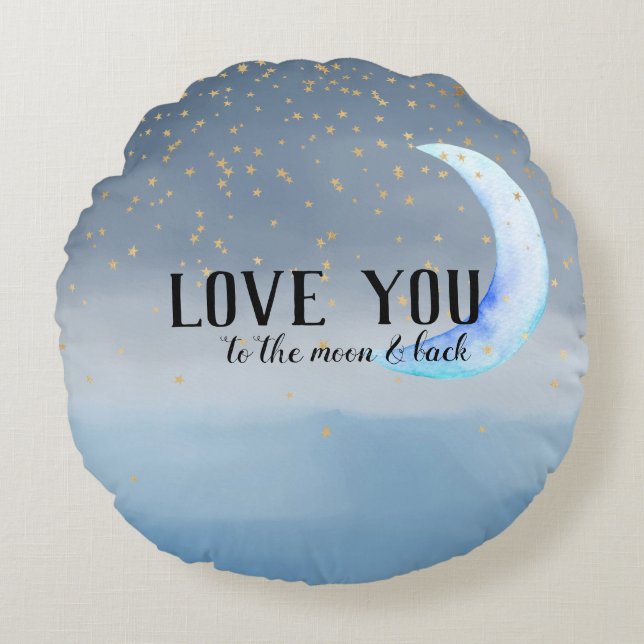 Coussins Ronds Gold Stars Moon Blue Ombre (Devant)
