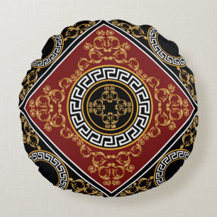 Coussins Ronds Golden Baroque : Illustration Motif Grec.