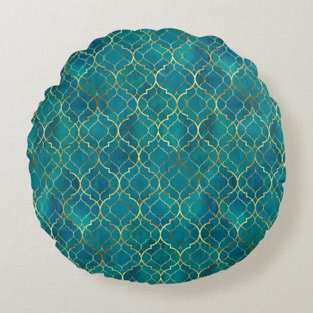 Coussins Ronds Golden Emerald Geometry (Devant)