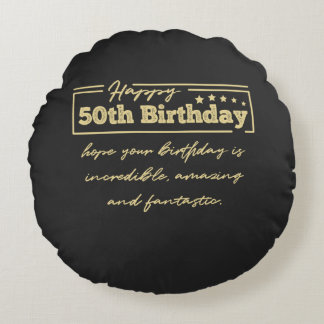 Coussins Ronds Golden Happy 50e anniversaire voeux