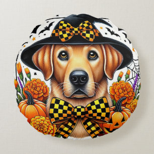 Coussins Ronds Golden Retriever avec chapeau de sorcière par citr
