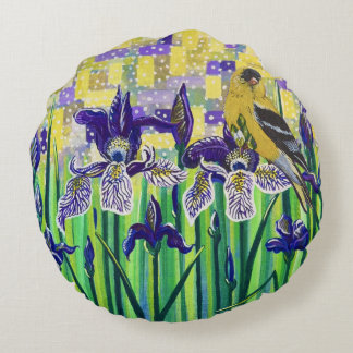 Coussins Ronds Goldfinch and Irises 