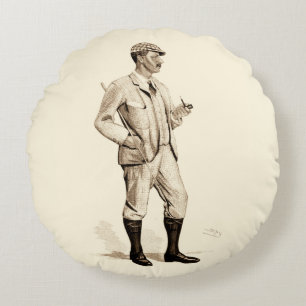 Coussins Ronds Golfeur vintage avec le tuyau et les bottes de