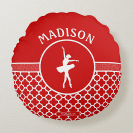 Coussins Ronds Golly Girls Red Quatrefoil et Polka-Dots danseur