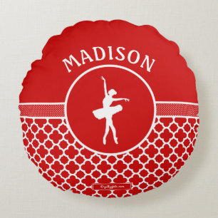 Coussins Ronds Golly Girls Red Quatrefoil et Polka-Dots danseur