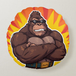 Coussins Ronds Gorille Bodybuilder Haltérophile Pop Art Cartoon