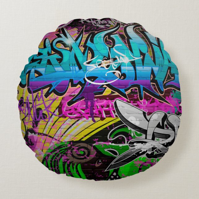 Coussins Ronds Graffiti mur d'art urbain, art, mur, grafiti, g (Devant)