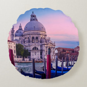Coussins Ronds Grand Canal avec gondoles et église à Venise