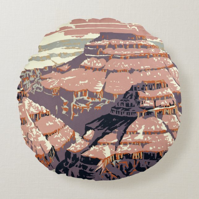 Coussins Ronds Grand Canyon Western Graphic Art American (Devant)