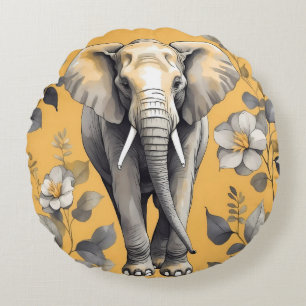 Coussins Ronds Grand Eléphant mignon marchant au-dessus des margu