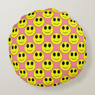 Coussins Ronds Grand Jaune heureux Allover