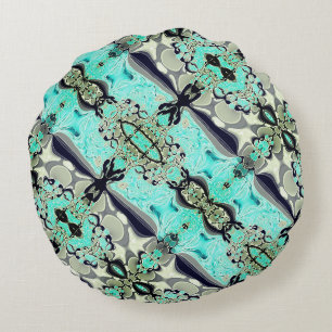 Coussins Ronds Grand miroir aux tons aquamarins et gris