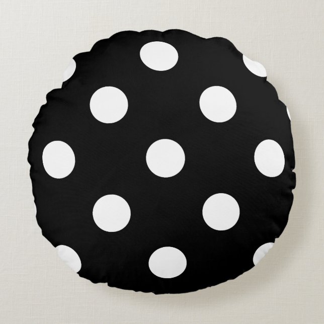 Coussins Ronds Grand pois - blanc sur le noir (Devant)