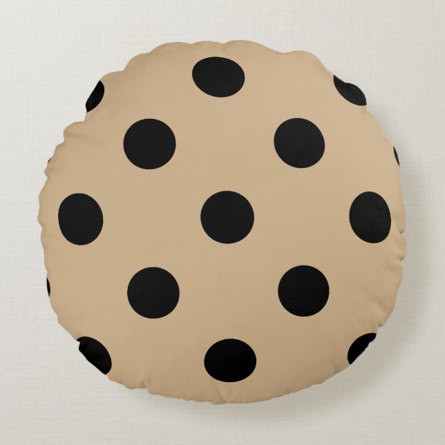 Coussins Ronds Grand pois - noir sur Tan (Devant)