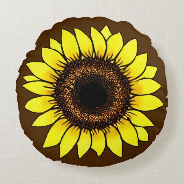 Coussins Ronds Grand tournesol jaune doré (Devant)