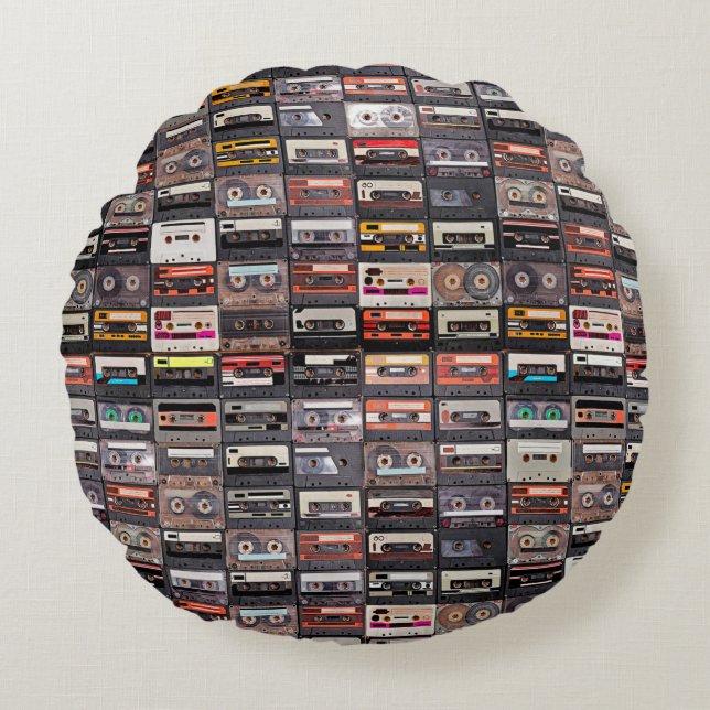 Coussins Ronds Grande collection de cassettes audio. Musique rétr (Devant)