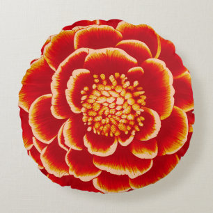 Coussins Ronds Grande Fleur Dahlia Orange