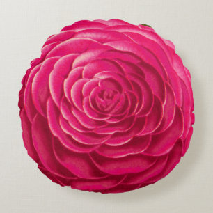 Coussins Ronds Grande fleur de camélia, rose de fuchsia